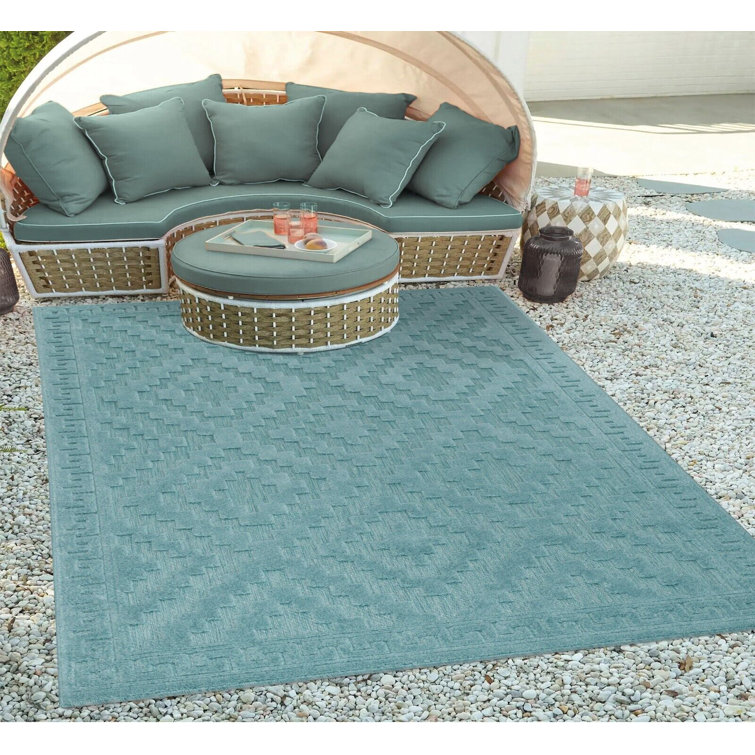 Corrigan Studio Carlen Machine Woven Light Blue Outdoor Rug Wayfair.co.uk